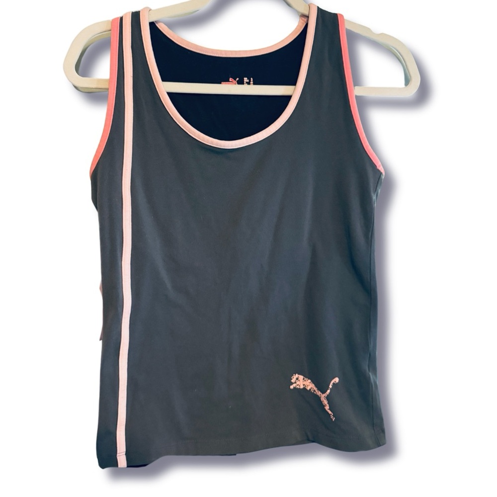 Puma Grey Tank Top with Pink Trim - Size Large